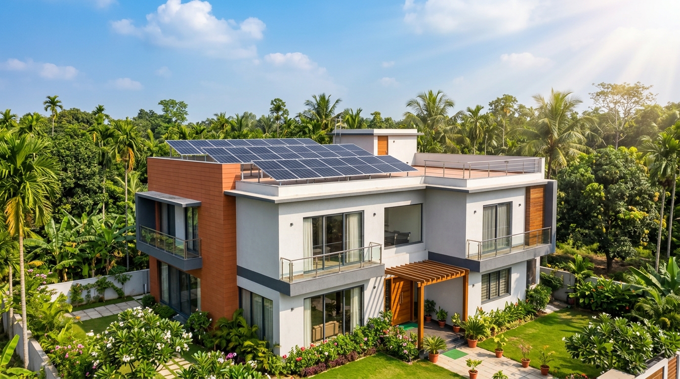 Modern Residential Home Rooftop Solar Panels in West Bengal